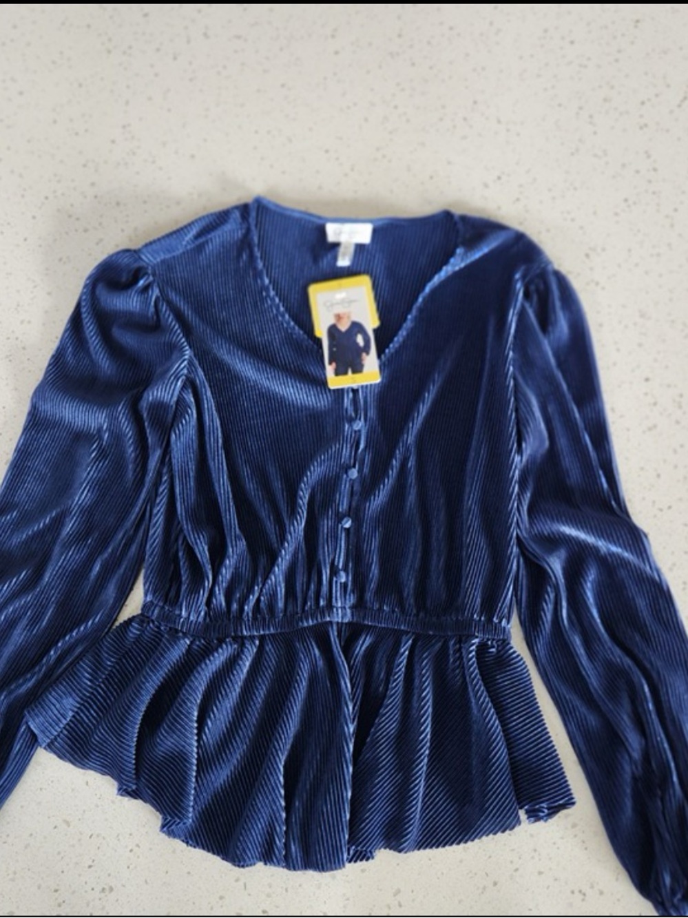 Jessica Simpson Ladies' Textured Top, Long Sleeve Cinched Waist Blue, Small NWT